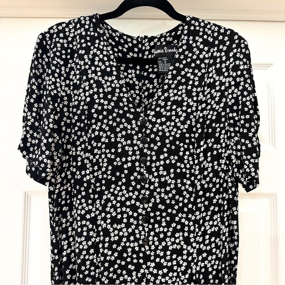 Jamie Brooke Vintage Black Floral Wide Leg Jumpsuit black white sz Medium - Picture 3 of 6